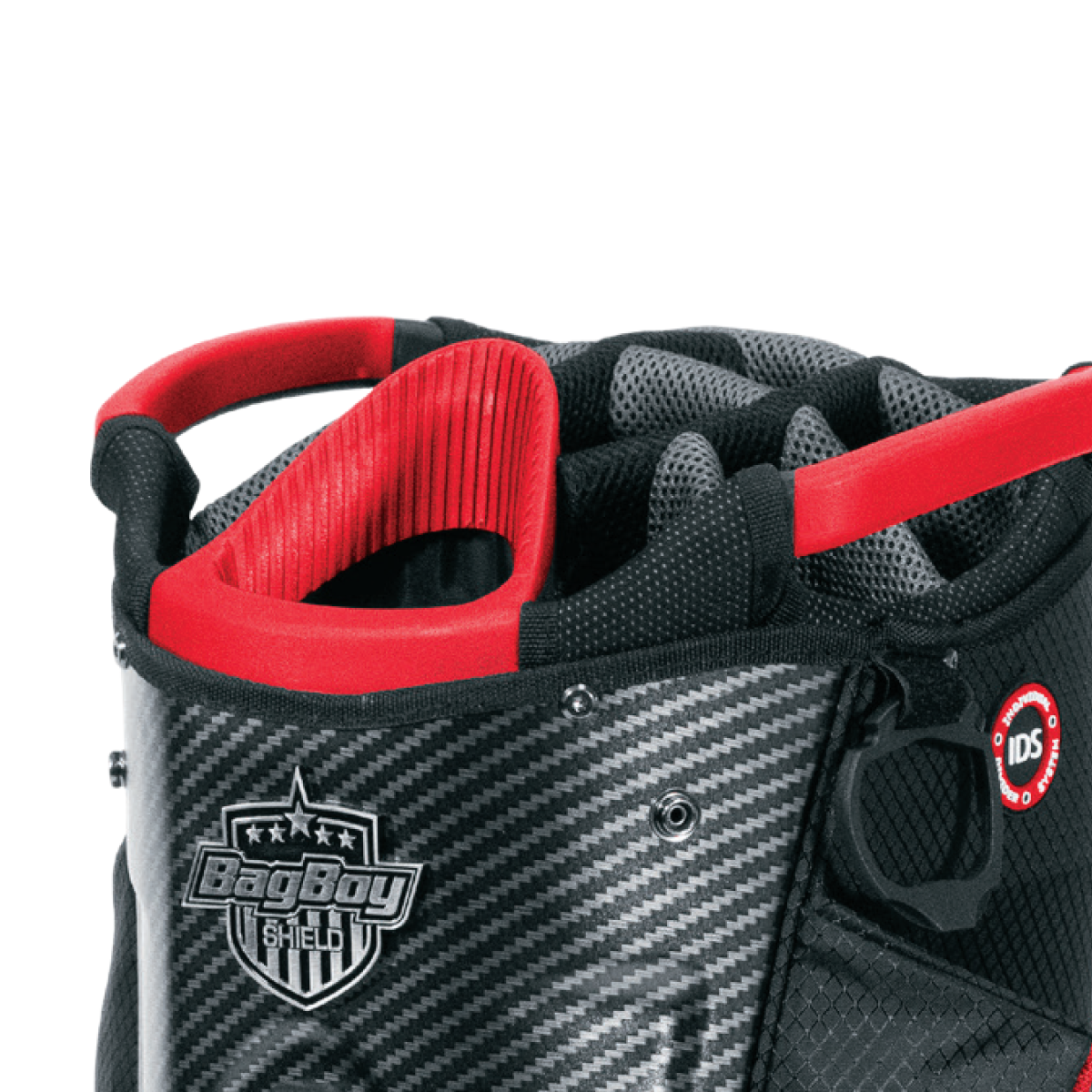 Bag Boy Shield Cart Bag: Carbon Fiber/Black/Red